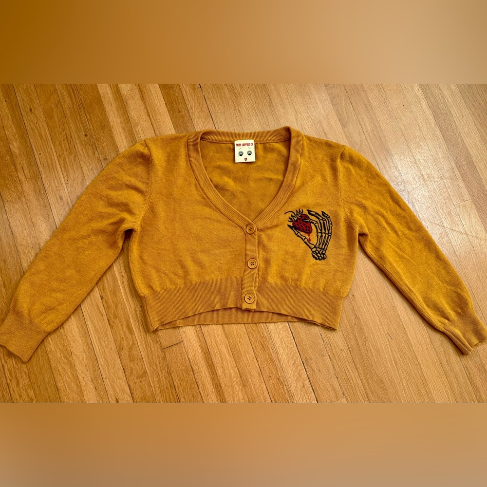 MISS LADYBUG-Mustard Yellow Crop Cardigan - Picture 2 of 6